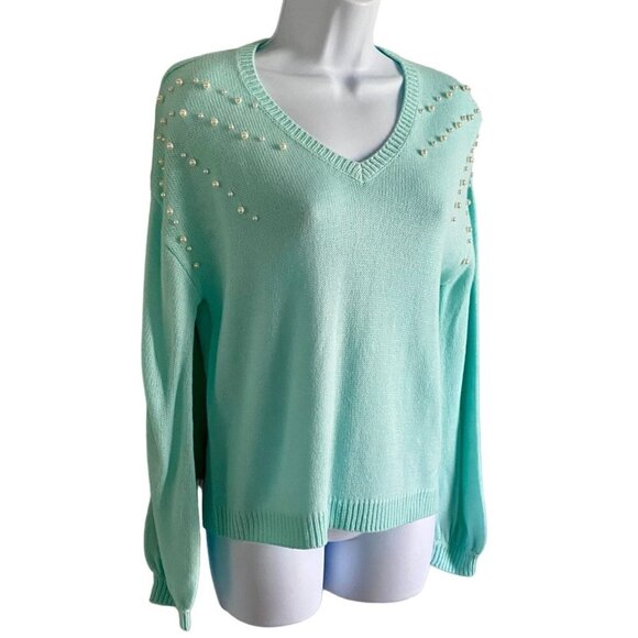 Heritage Charm Pullover Sweater with Faux Pearls Women's Petite Small - Picture 4 of 9